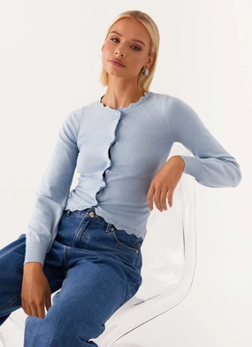 Mikah Lace Trim Cardigan - Baby Blue Draft Block