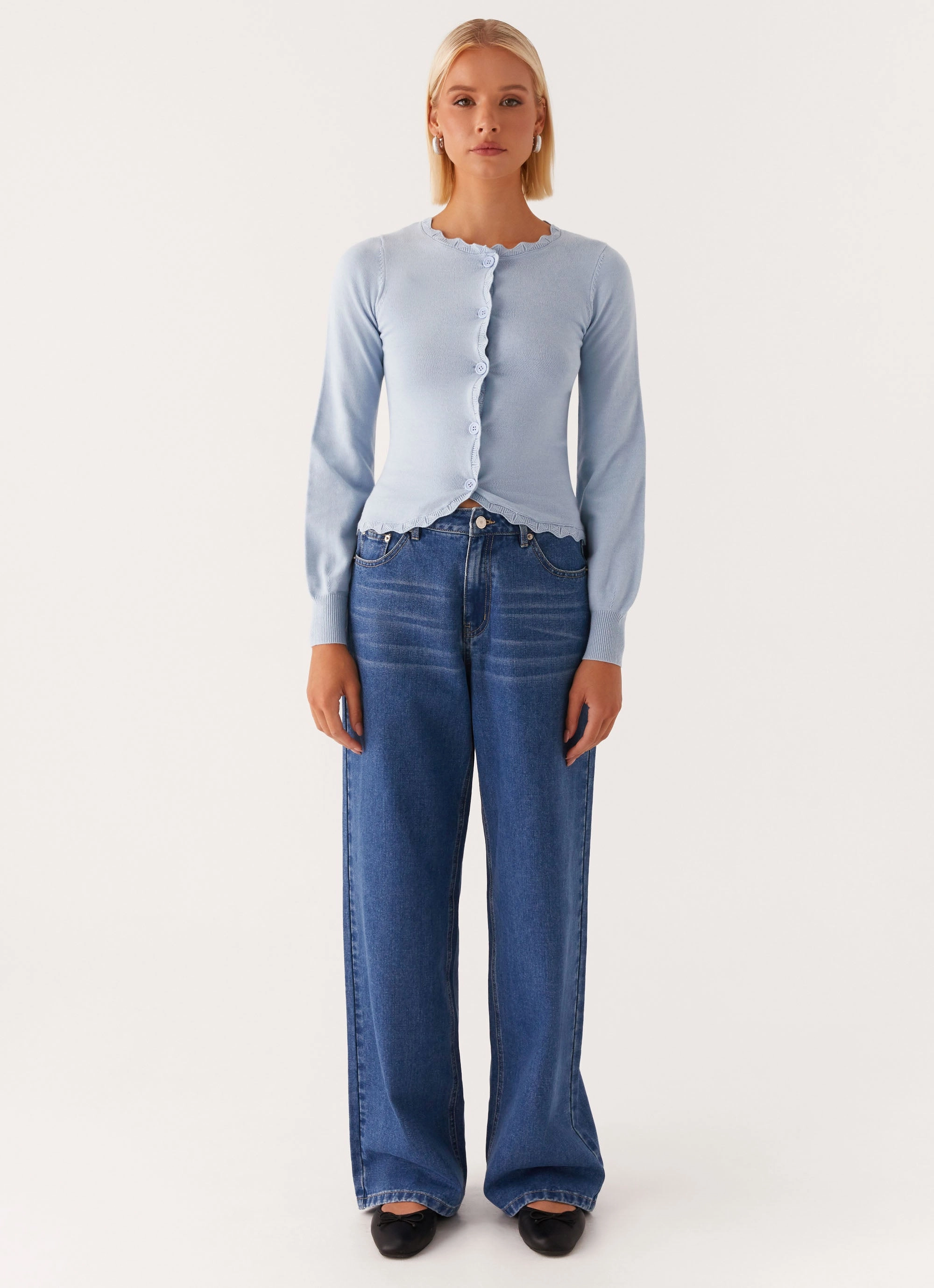 Mikah Lace Trim Cardigan - Baby Blue Sleek Outer Sealed Seam Construction