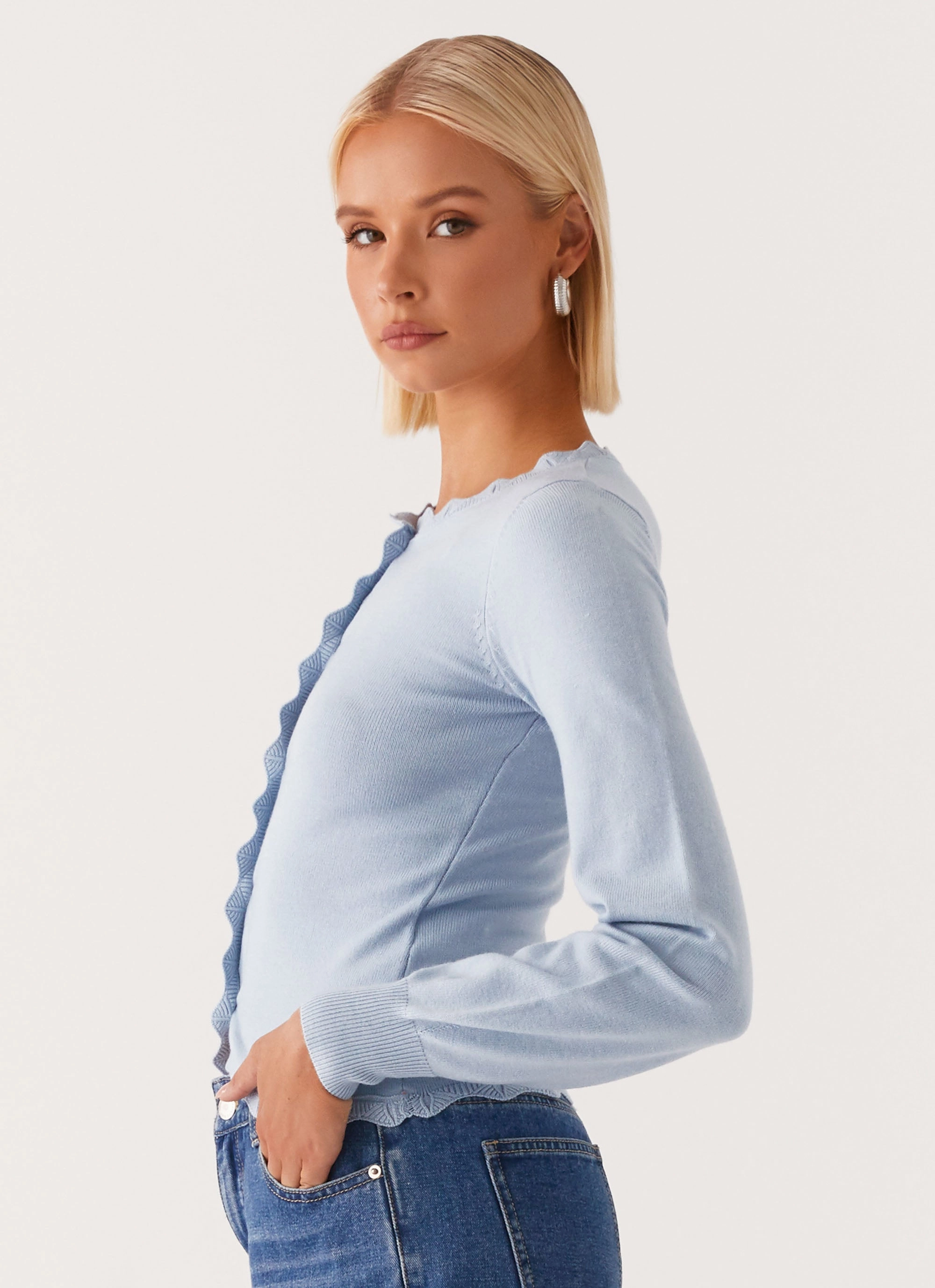 Mikah Lace Trim Cardigan - Baby Blue Breathable Membrane