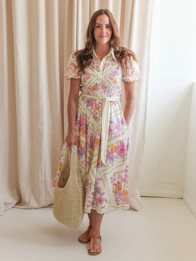 Lennon Pink Floral Midi Dress Light Soft Minimalist Style