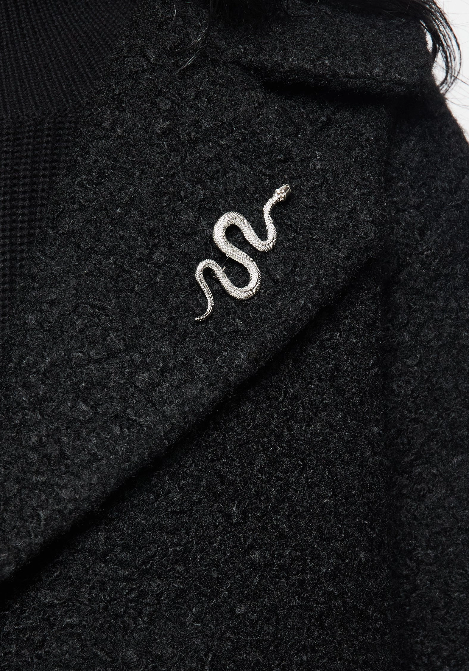 Gorgon Boucl?? Oversized Coat with Snake Brooch - Black hypoallergenic material Durable Abrasion Resistant