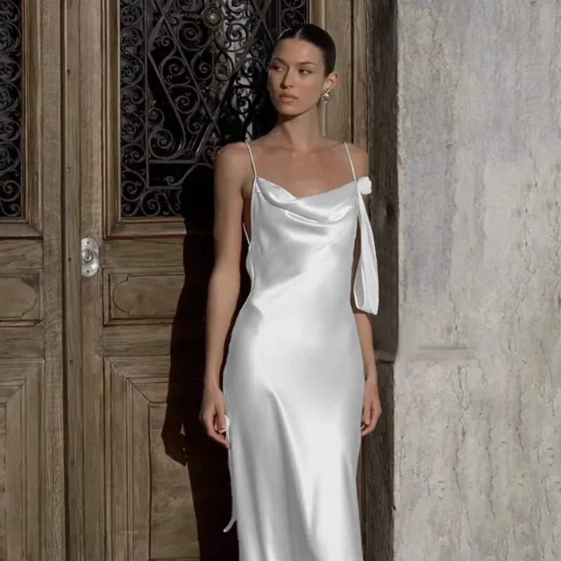 Wedding Day Women's Backless Satin Trumpet Maxi Dress