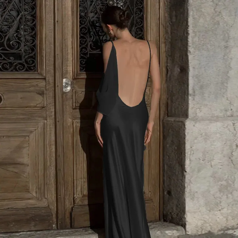 Wedding Day Women's Backless Satin Trumpet Maxi Dress