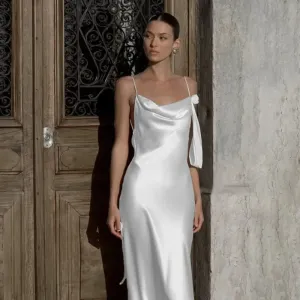 Wedding Day Women's Backless Satin Trumpet Maxi Dress