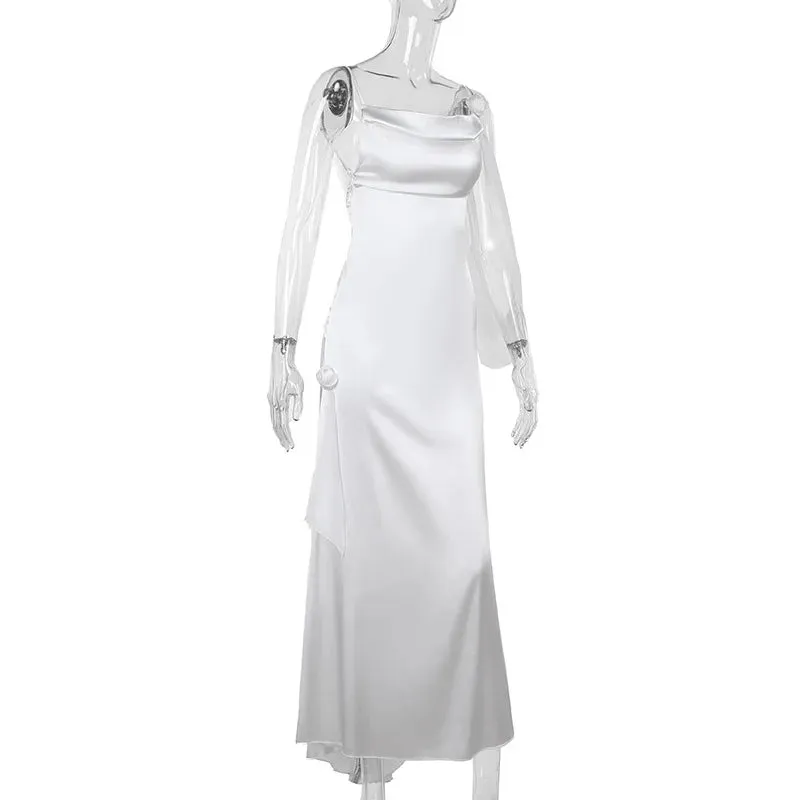 Wedding Day Women's Backless Satin Trumpet Maxi Dress