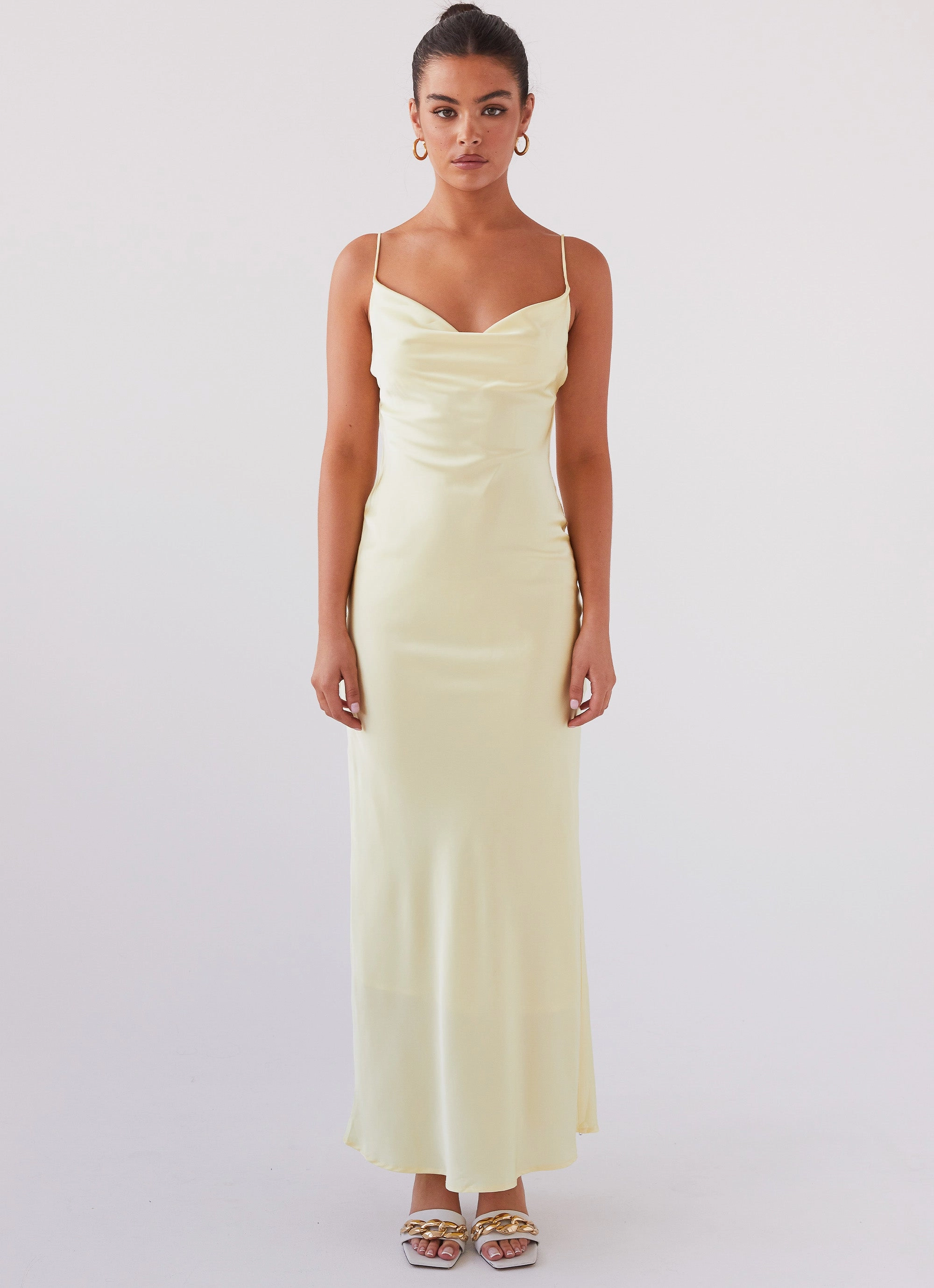 Joanna Satin Maxi Dress - Lemon Vintage Style