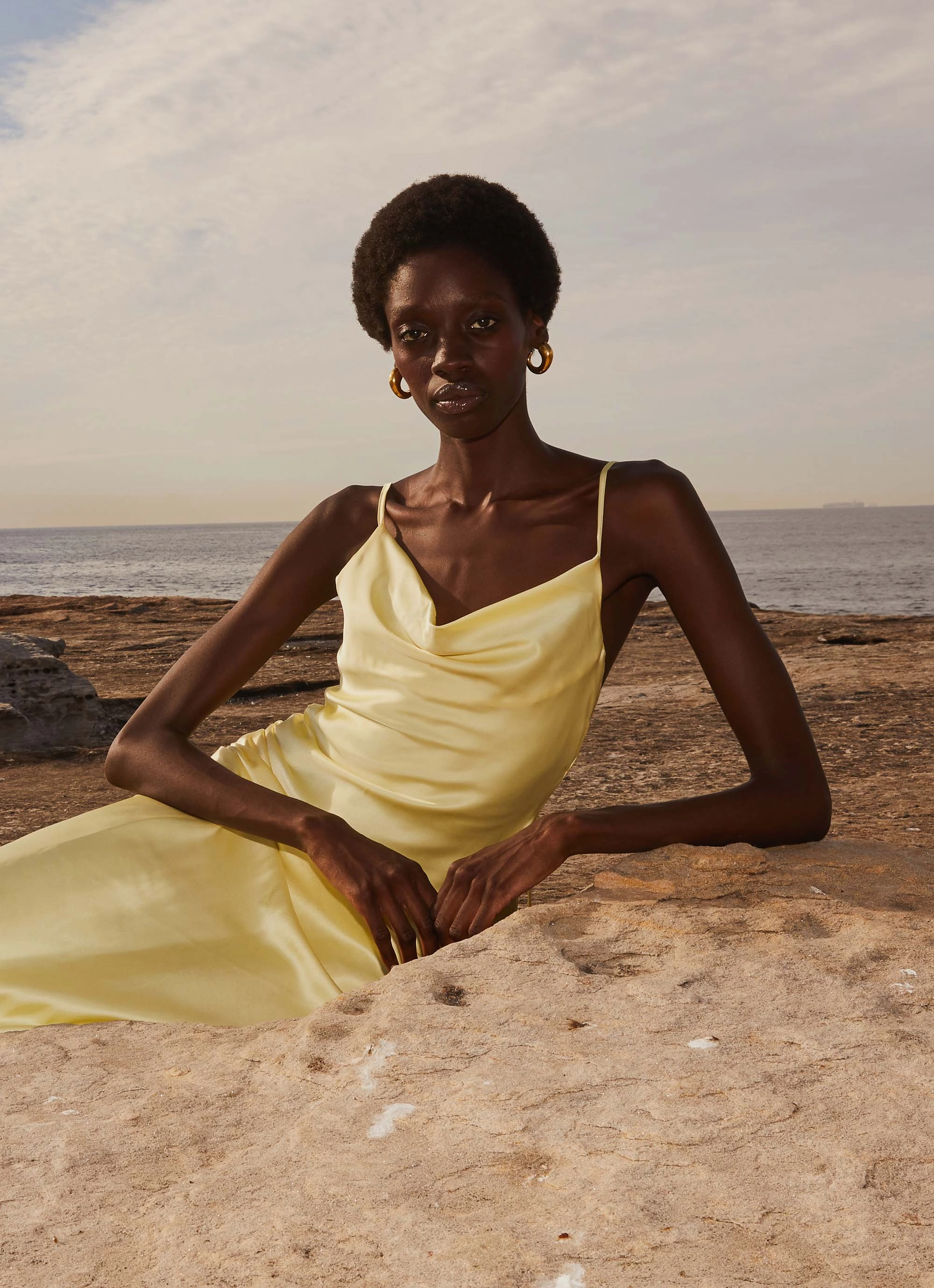 Easy Look Weekend Feel Joanna Satin Maxi Dress - Lemon