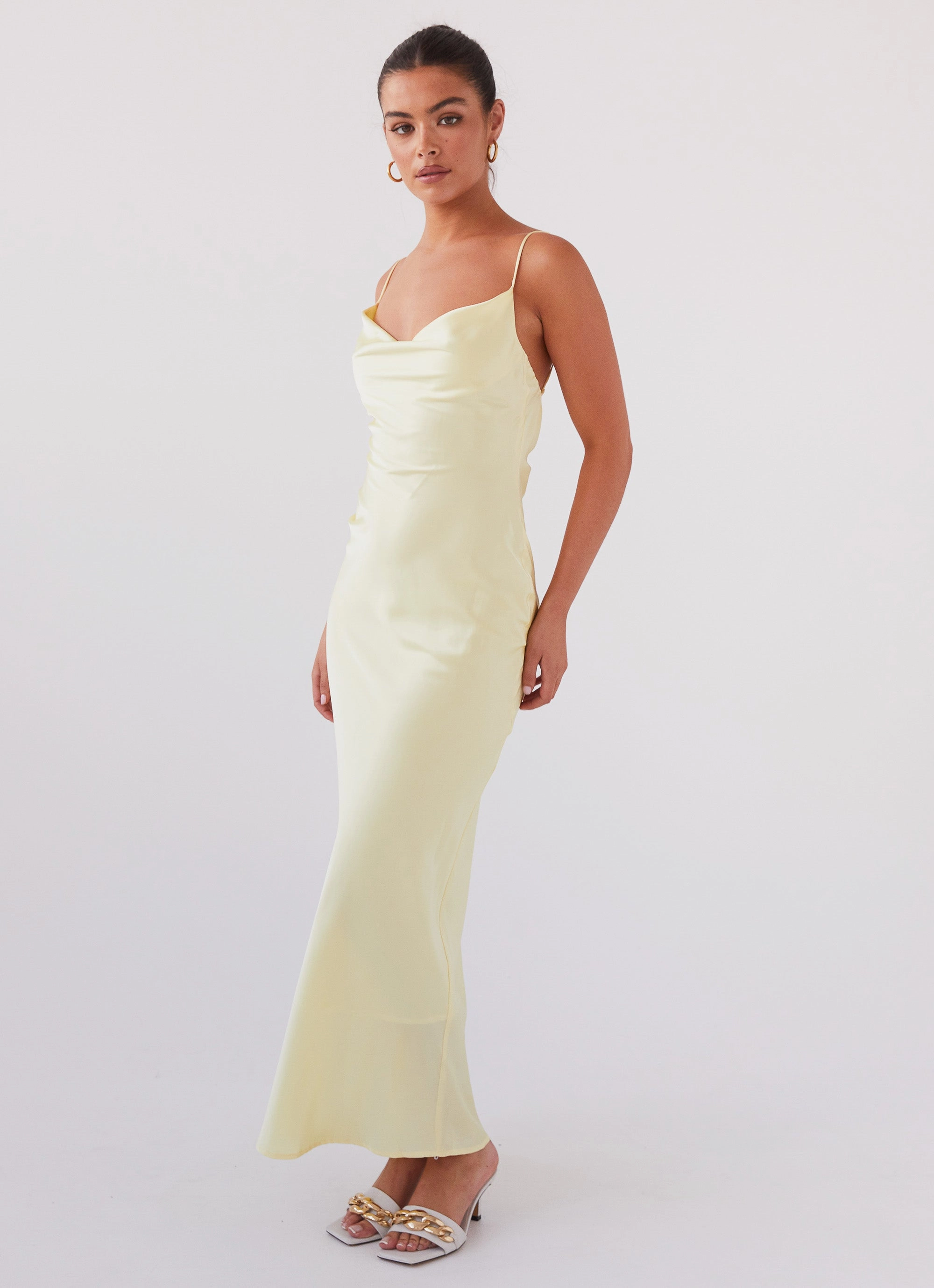 Joanna Satin Maxi Dress - Lemon Weekend Chic Elegant Silhouette