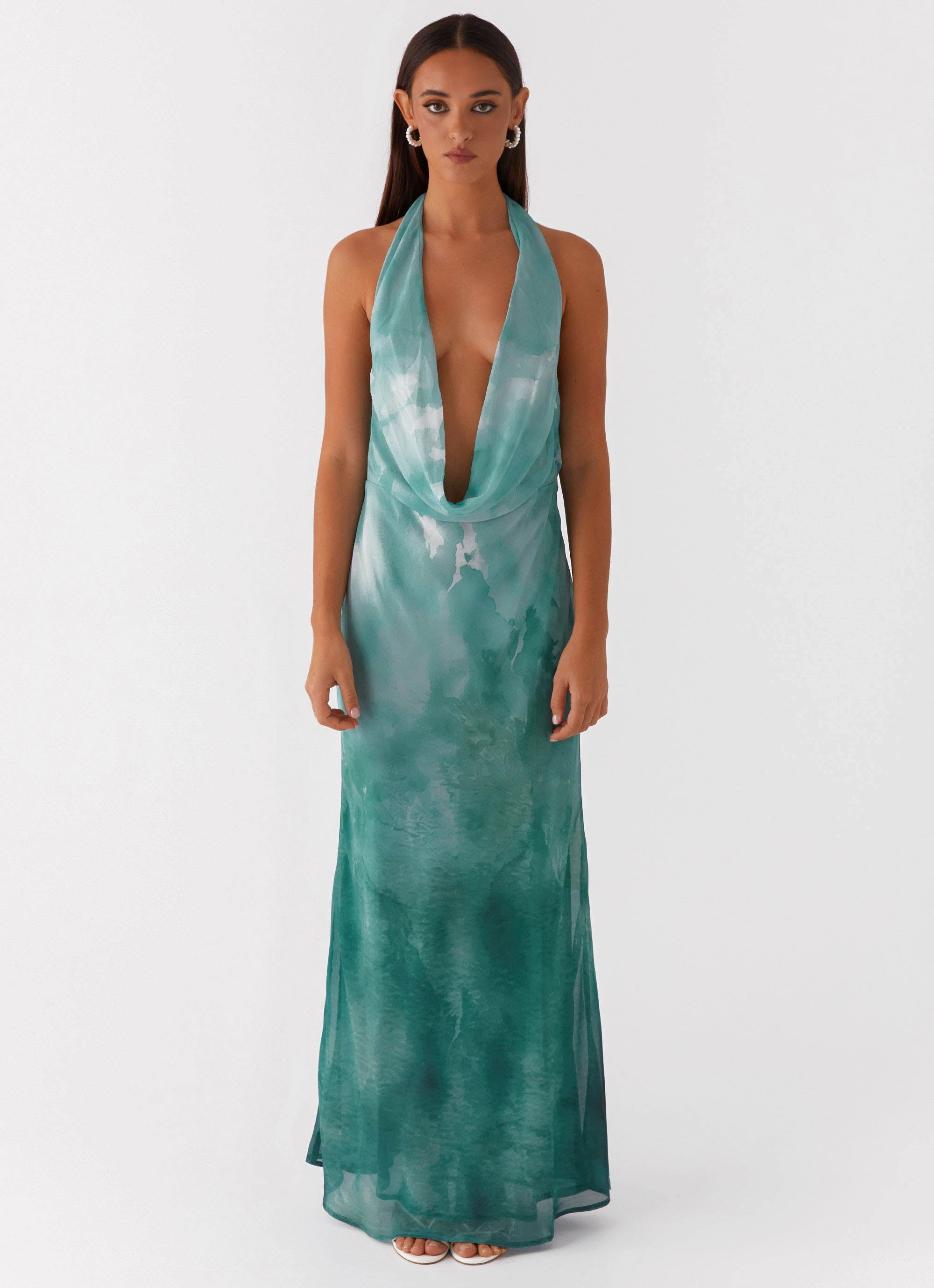 Nerissa Cowl Neck Maxi Dress - Green Tie Dye OdorControlTreatment