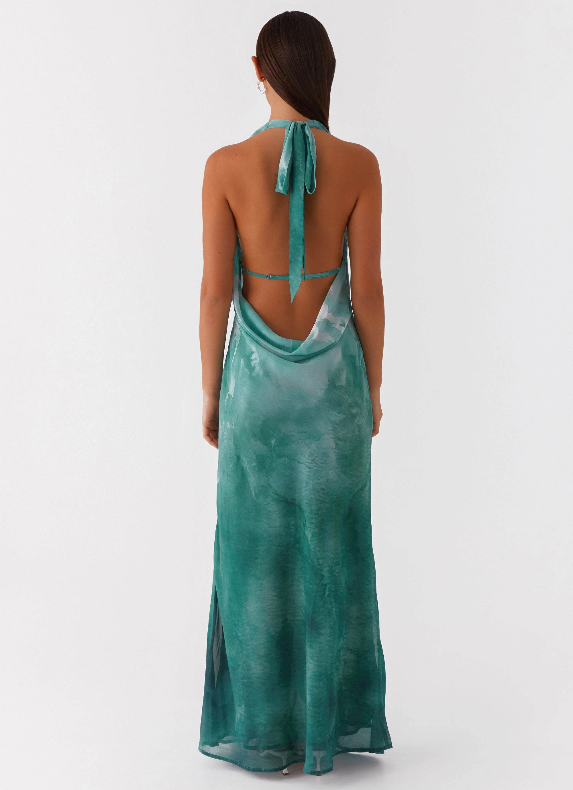 Nerissa Cowl Neck Maxi Dress - Green Tie Dye Contemporary Style Wrap style