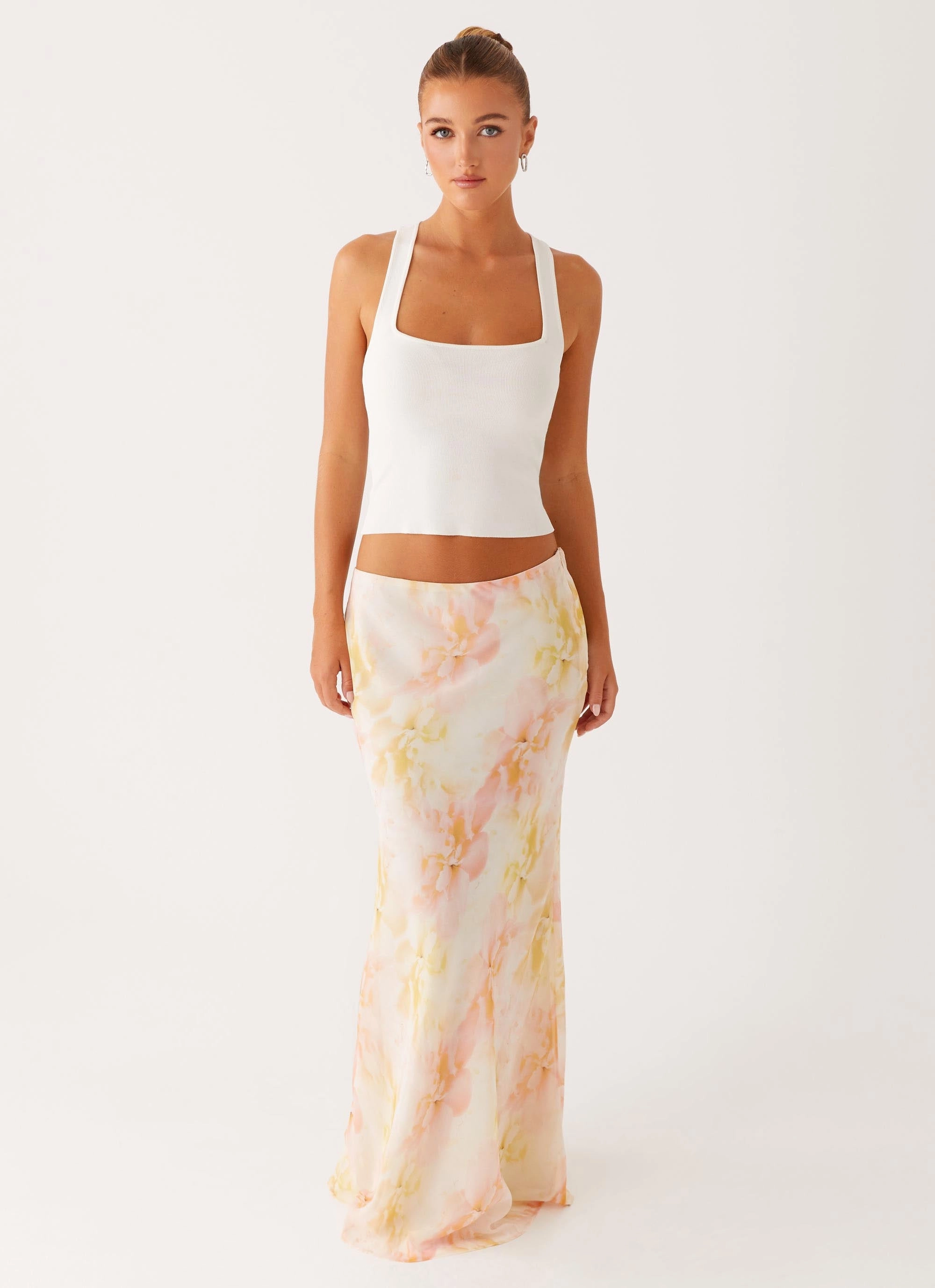 High Waist Harlow Chiffon Maxi Skirt - Floral Print