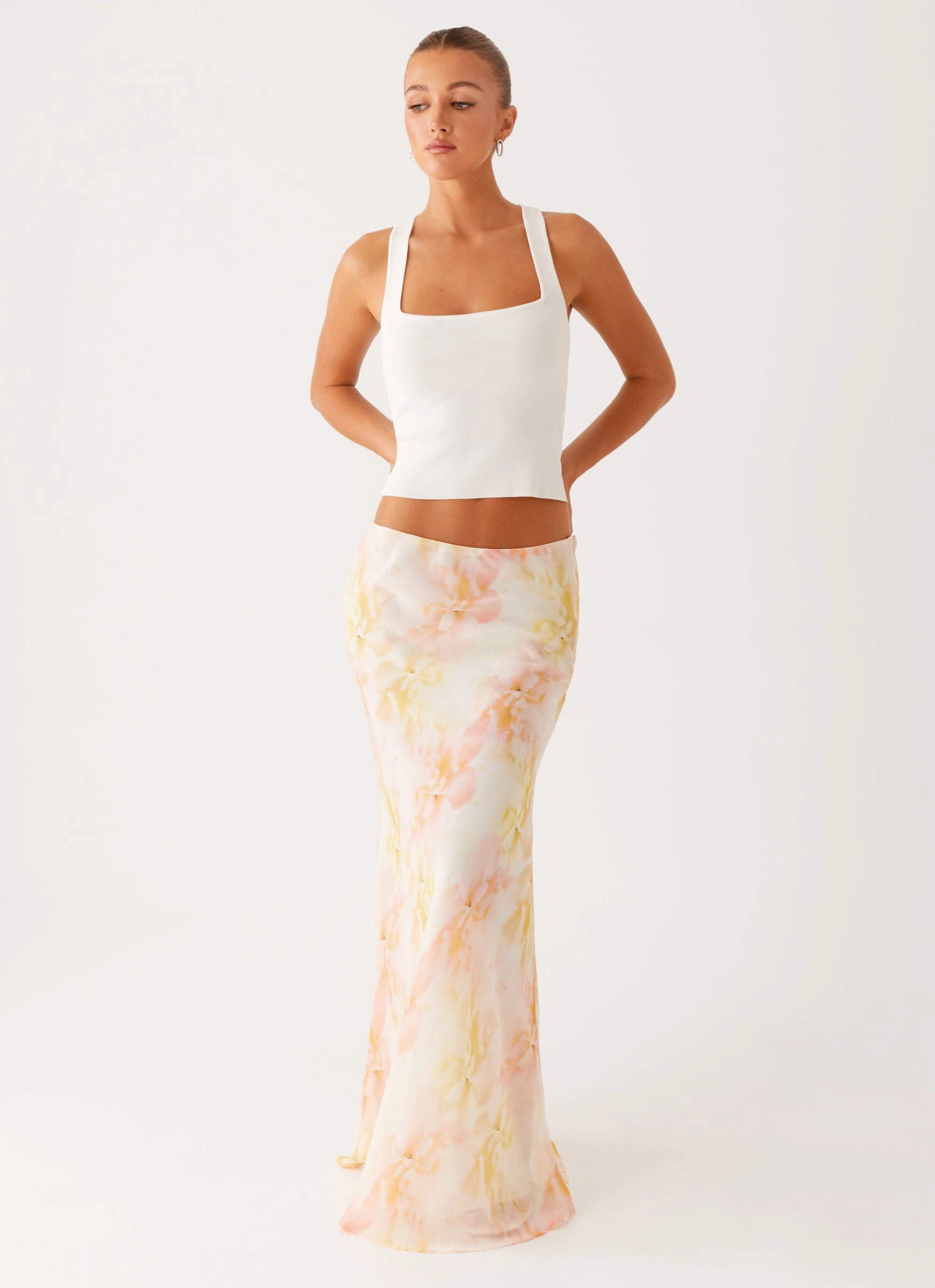 Neutral Look Harlow Chiffon Maxi Skirt - Floral Print