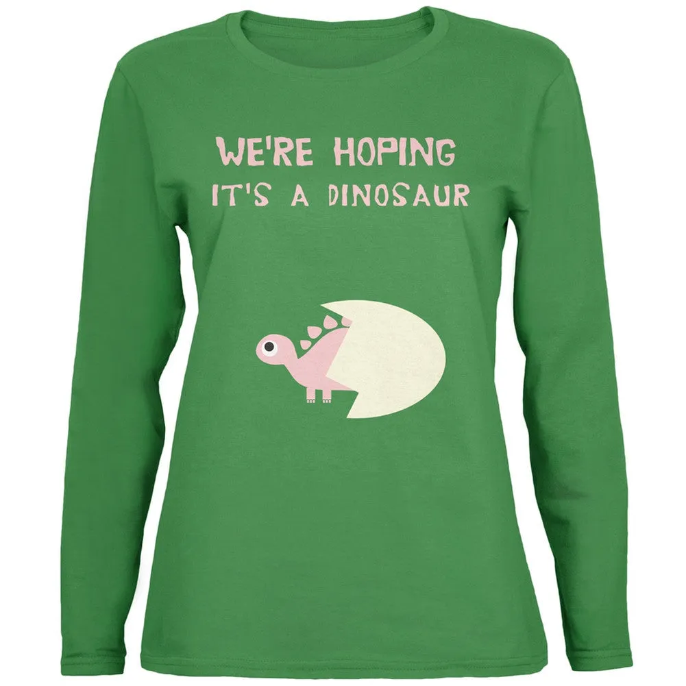 We're Hoping It's a Dinosaur Girl Black Womens Long Sleeve T-Shirt