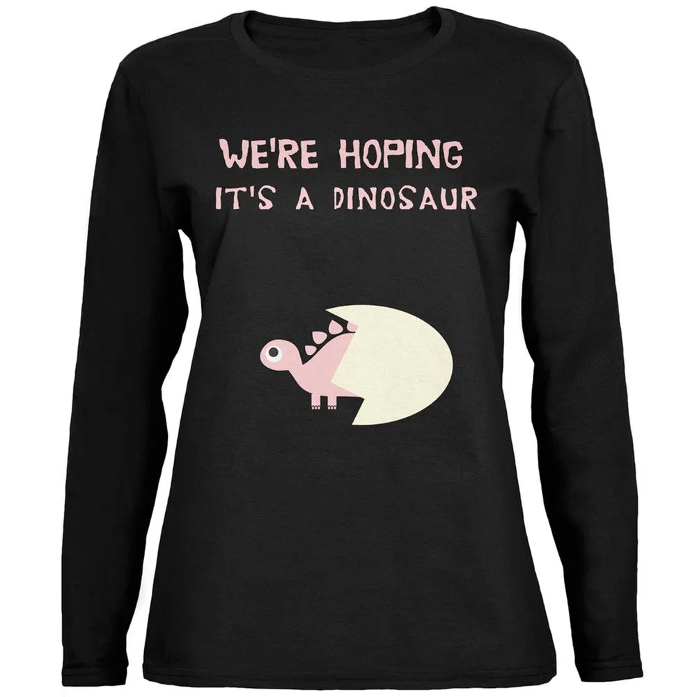We're Hoping It's a Dinosaur Girl Black Womens Long Sleeve T-Shirt