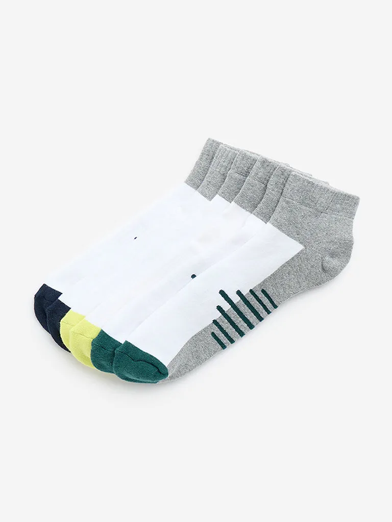 WES Lounge Grey Striped Ankle Length Cotton-Blend Socks - Pack of 3