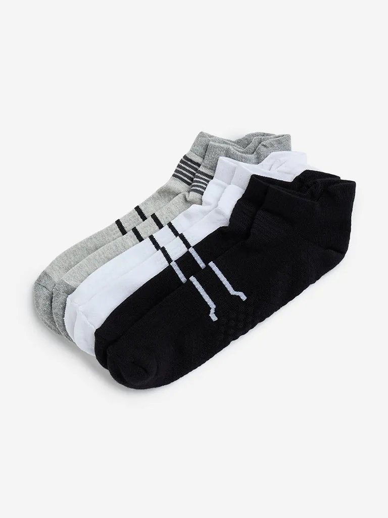 WES Lounge Grey Textured Cotton-Blend Socks - Pack of 3