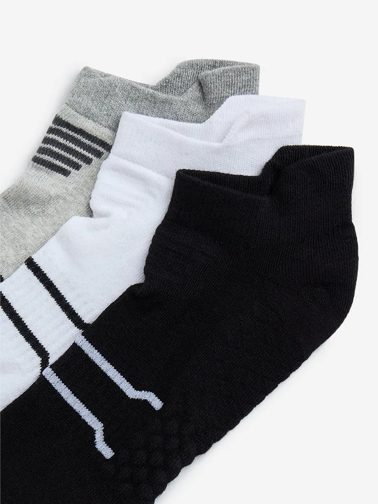 WES Lounge Grey Textured Cotton-Blend Socks - Pack of 3