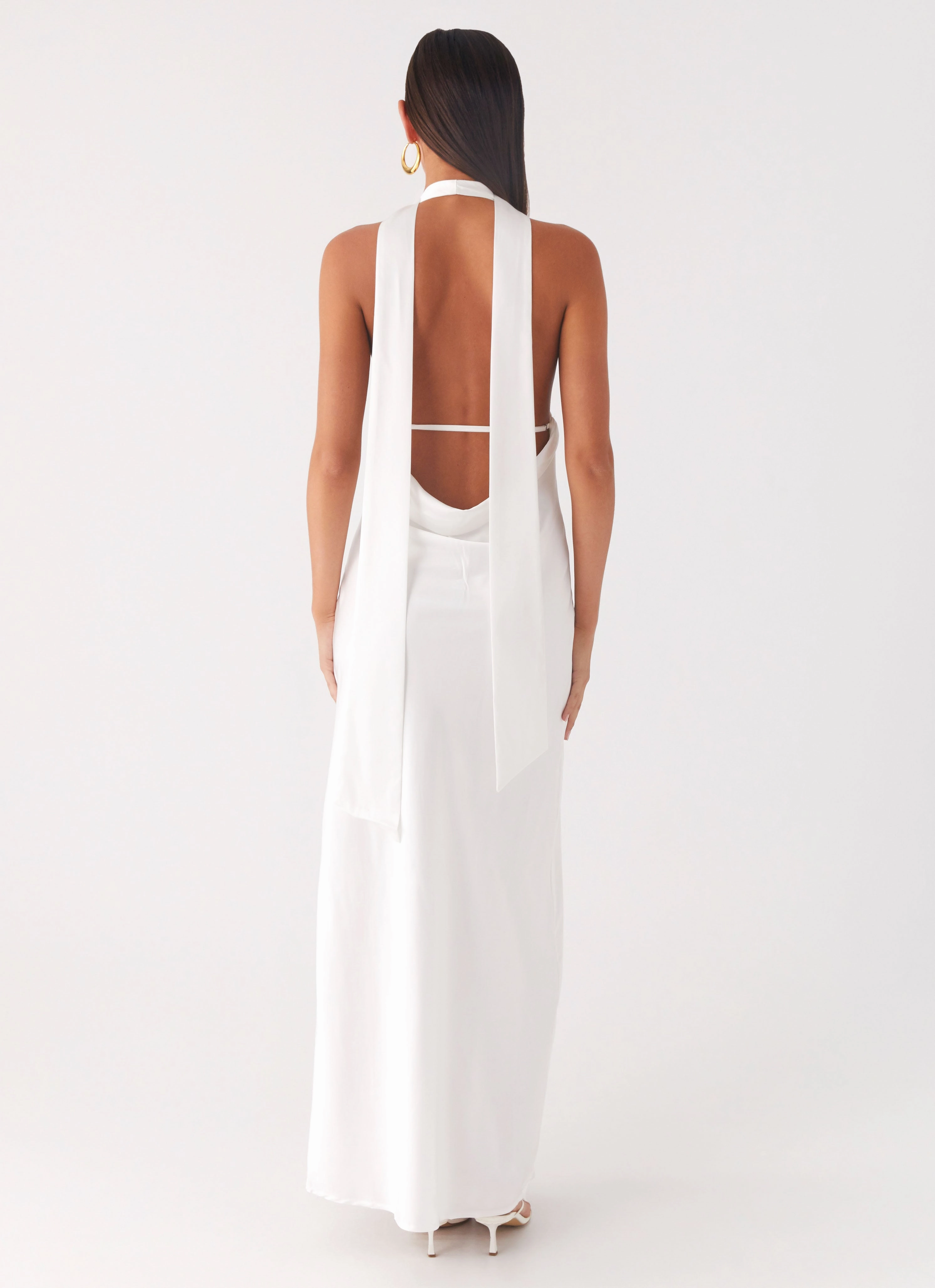 Street Motion All-day Comfort Alicia Satin Halter Maxi Dress - White