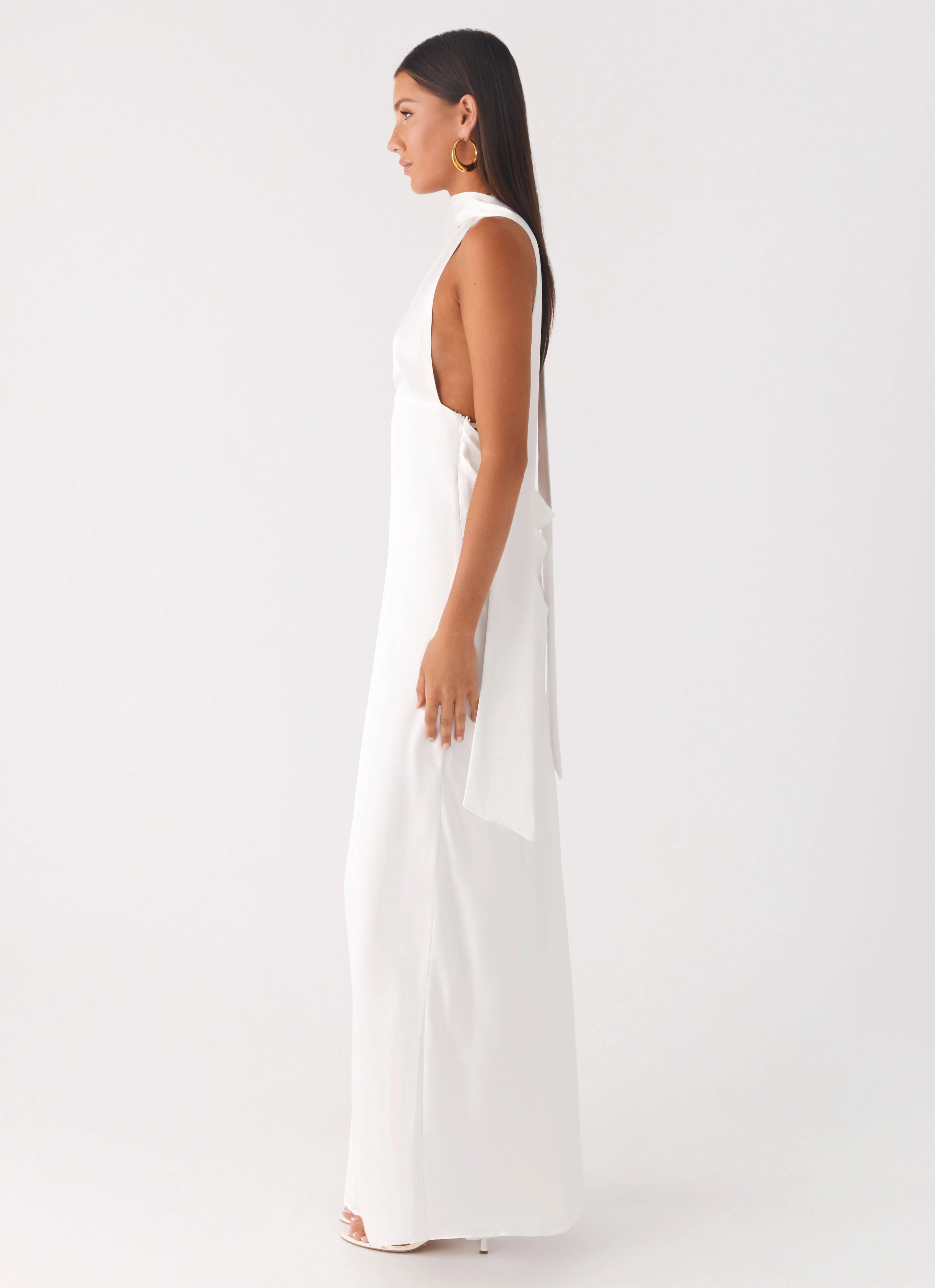 Lightweight Material Gentle Look Alicia Satin Halter Maxi Dress - White