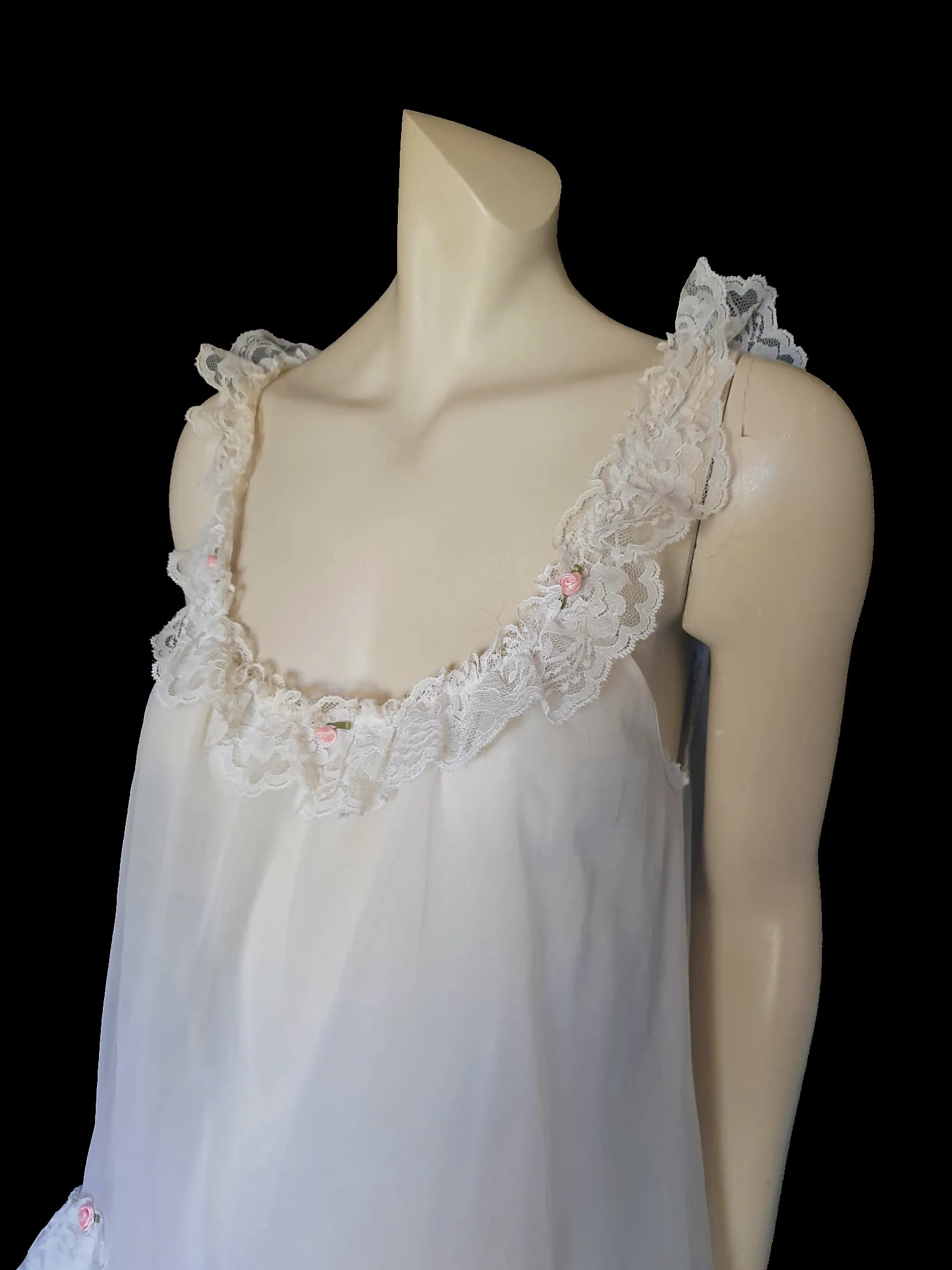 White Babydoll Nightgown With Pink Rosettes