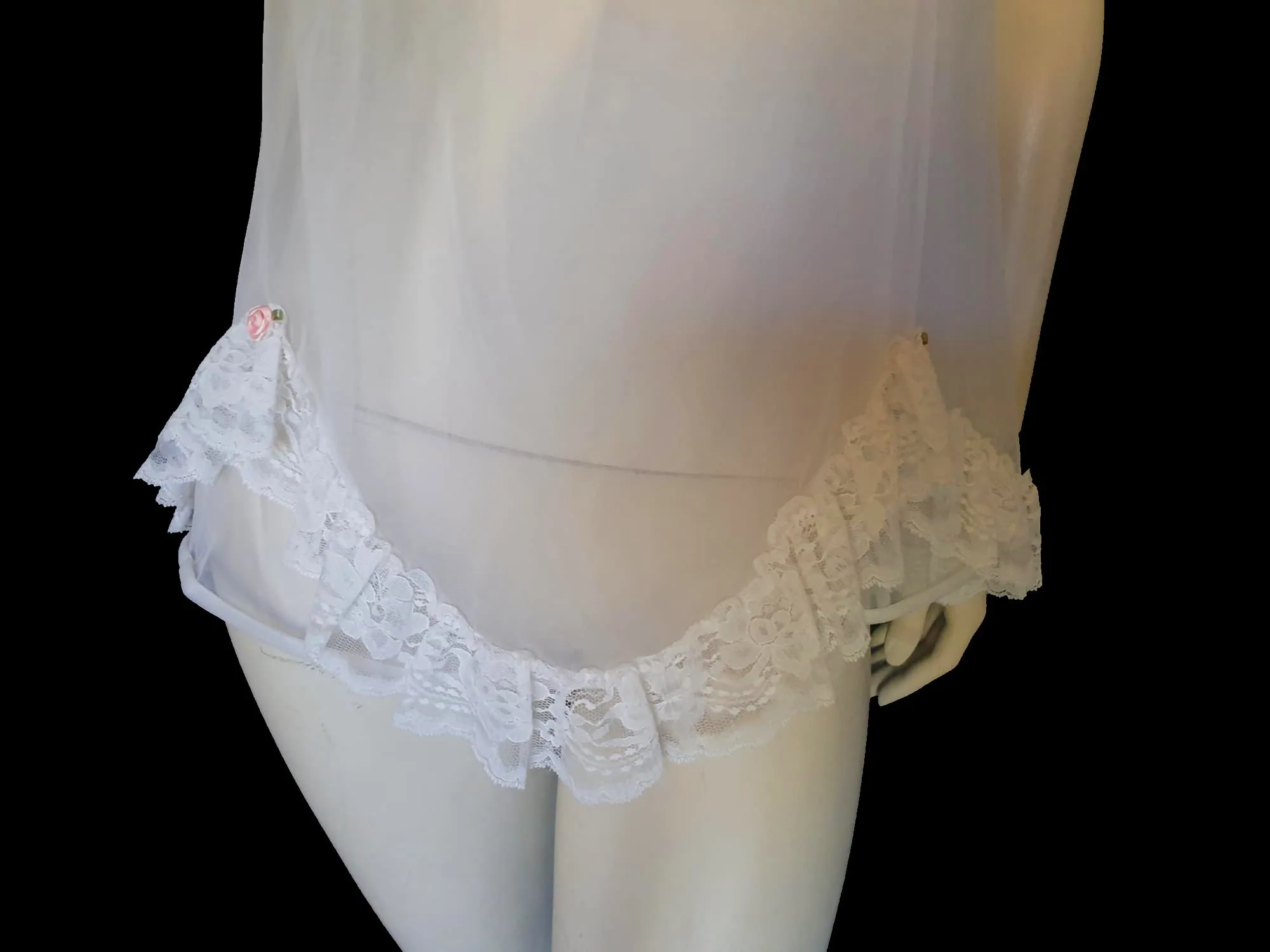 White Babydoll Nightgown With Pink Rosettes