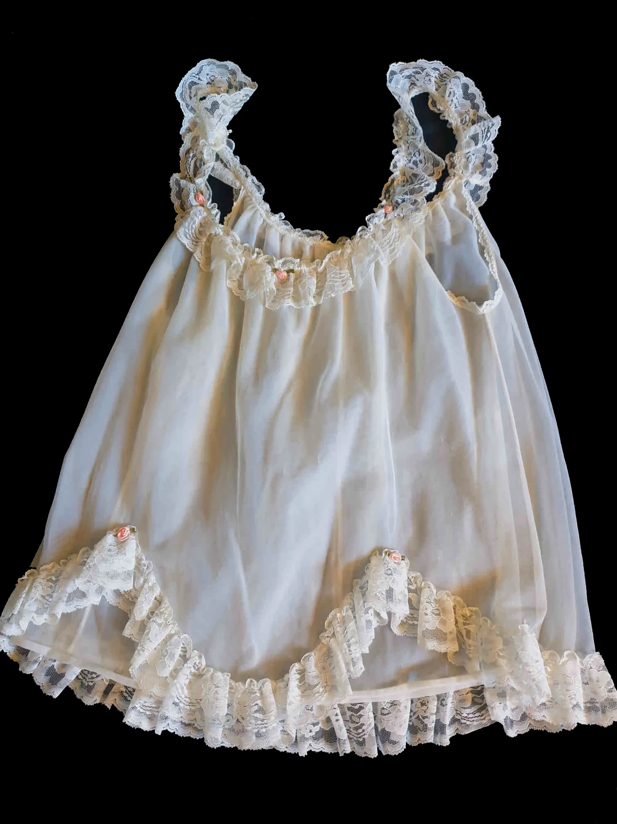 White Babydoll Nightgown With Pink Rosettes