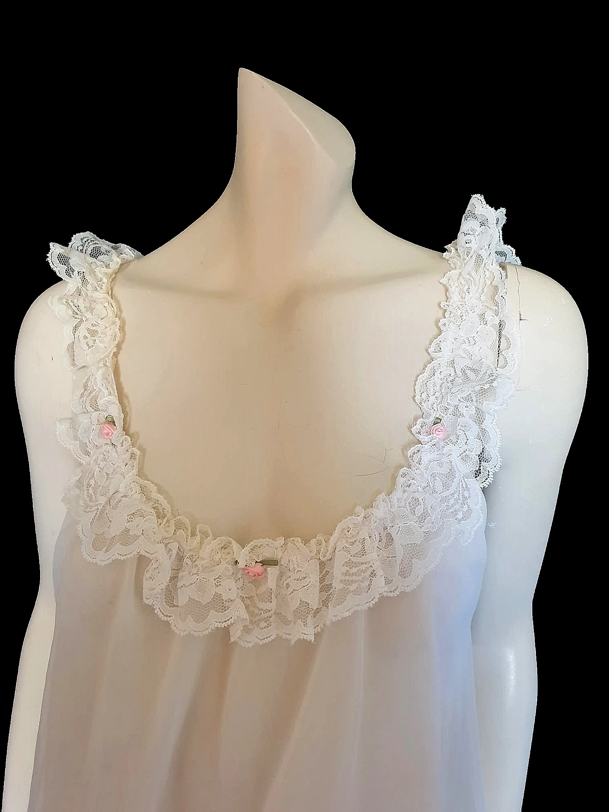 White Babydoll Nightgown With Pink Rosettes