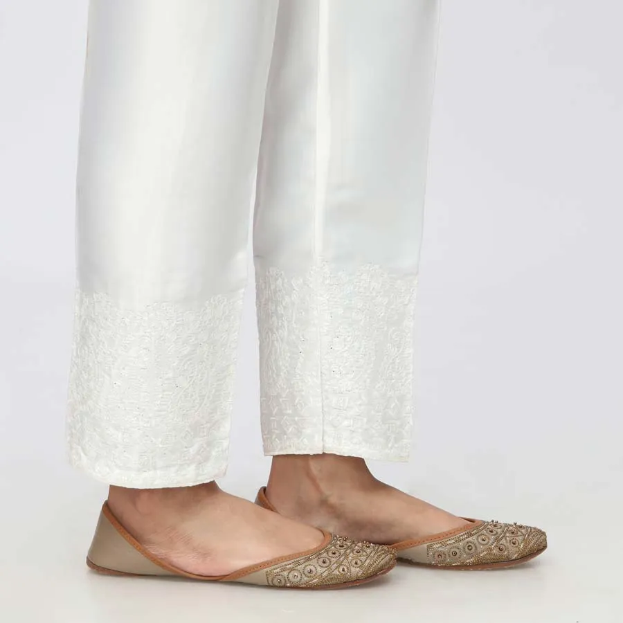 White Embroidered Shamouse Silk Trouser PW3694