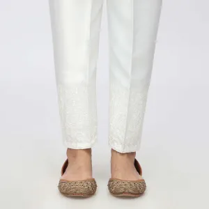 White Embroidered Shamouse Silk Trouser PW3694