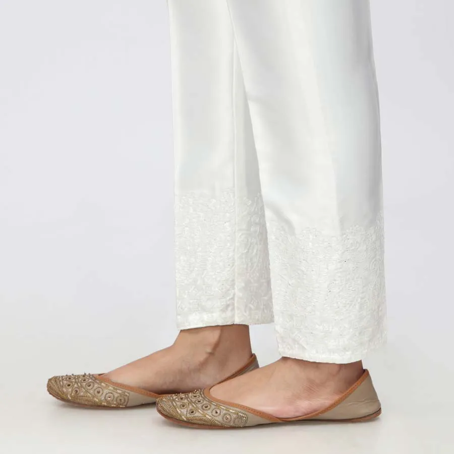 White Embroidered Shamouse Silk Trouser PW3694