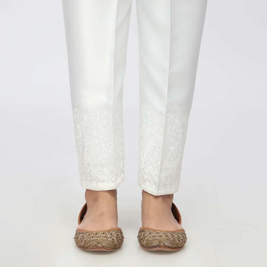 White Embroidered Shamouse Silk Trouser PW3694