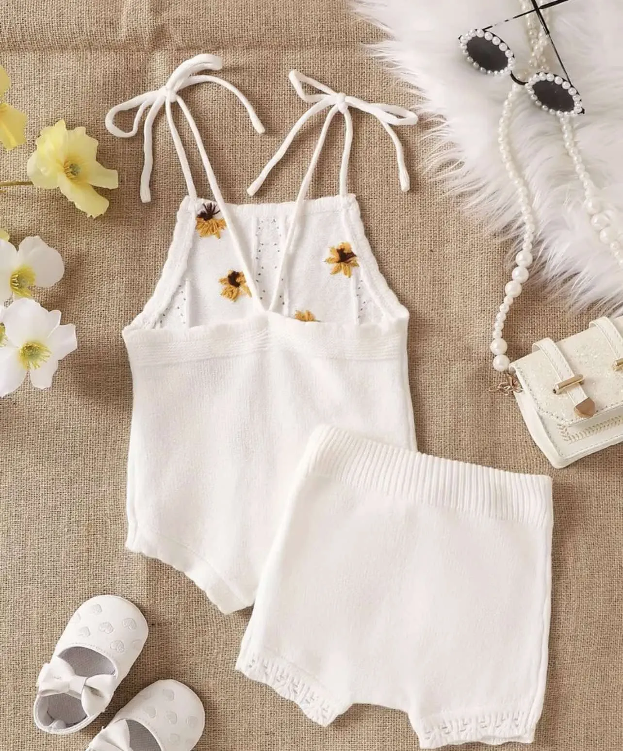 White Sunflower Knit Two-Piece Set