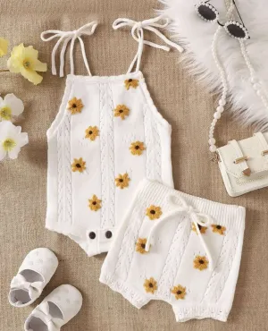 White Sunflower Knit Two-Piece Set