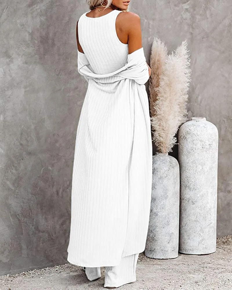 White Warm Knitwear Loose Pajamas Set