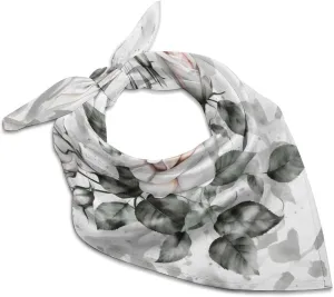 White Watercolor Floral Rose 25" Square Head Scarf Lightweight Silk Scarf for Women Soft Satin Head Scarves Large Neckerchief Fashion Bandanas Silk Headband Neck Satin Scarfs for Bag Hair Scarves Gift