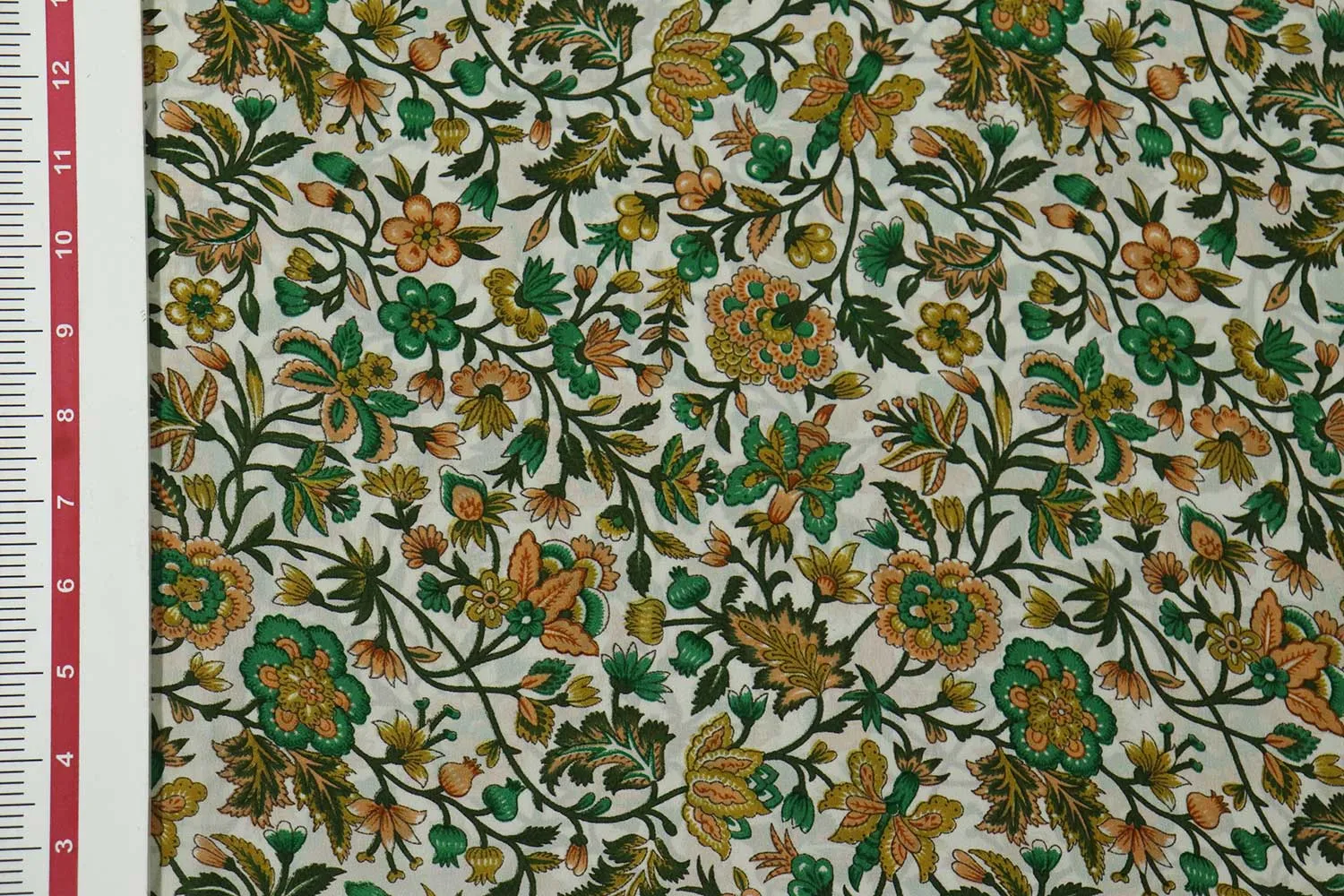 White With Floral Print Printed Silk Crepe Fabric