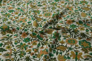 White With Floral Print Printed Silk Crepe Fabric
