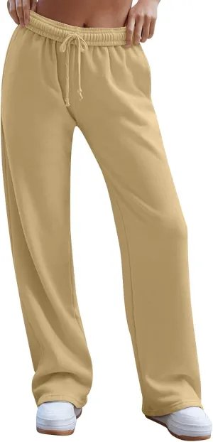 Wide Leg Sweatpants for Women Drawstring Low Rise Straight Leg Sweatpants Athletic Fleece Joggers with Pockets