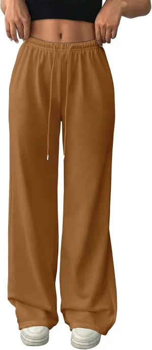Wide Leg Sweatpants Women Baggy Drawstring High Waisted Fleece Sweat Pants Casual Loose Comfy Joggers with Pockets