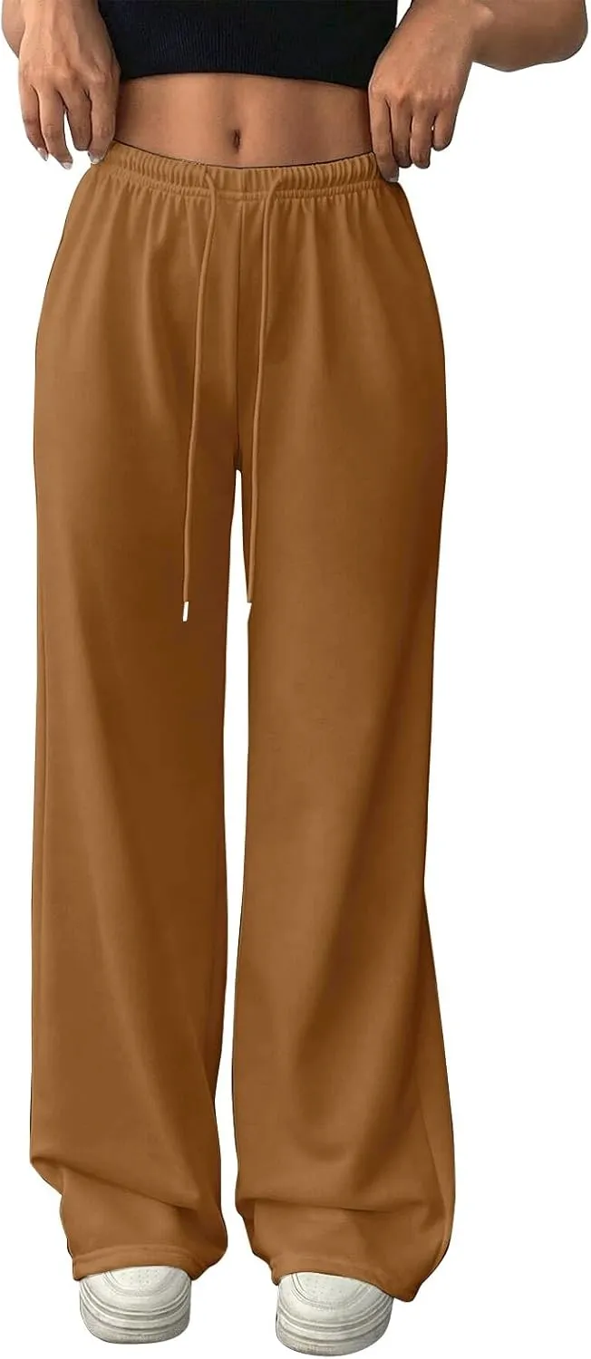 Wide Leg Sweatpants Women Baggy Drawstring High Waisted Fleece Sweat Pants Casual Loose Comfy Joggers with Pockets