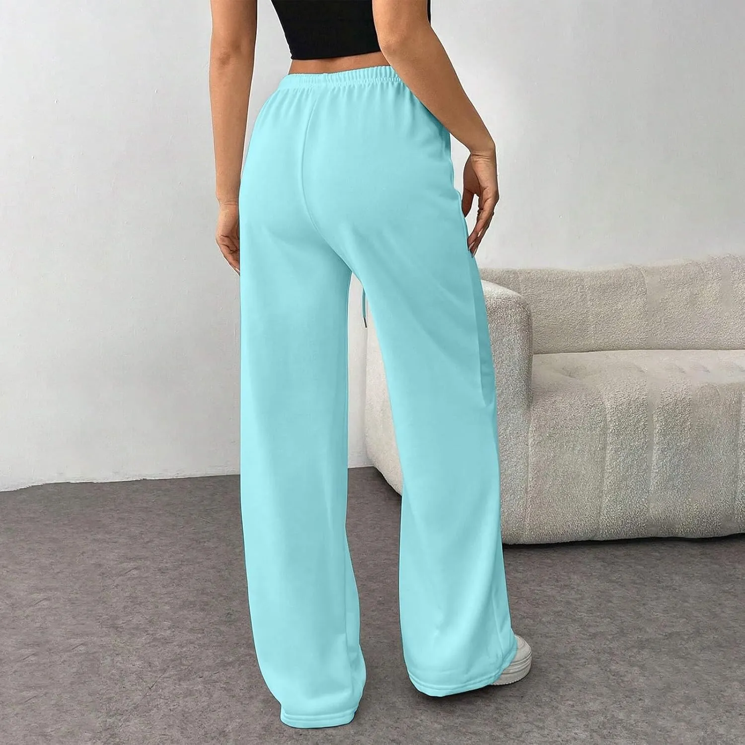 Wide Leg Sweatpants Women Baggy Drawstring High Waisted Fleece Sweat Pants Casual Loose Comfy Joggers with Pockets