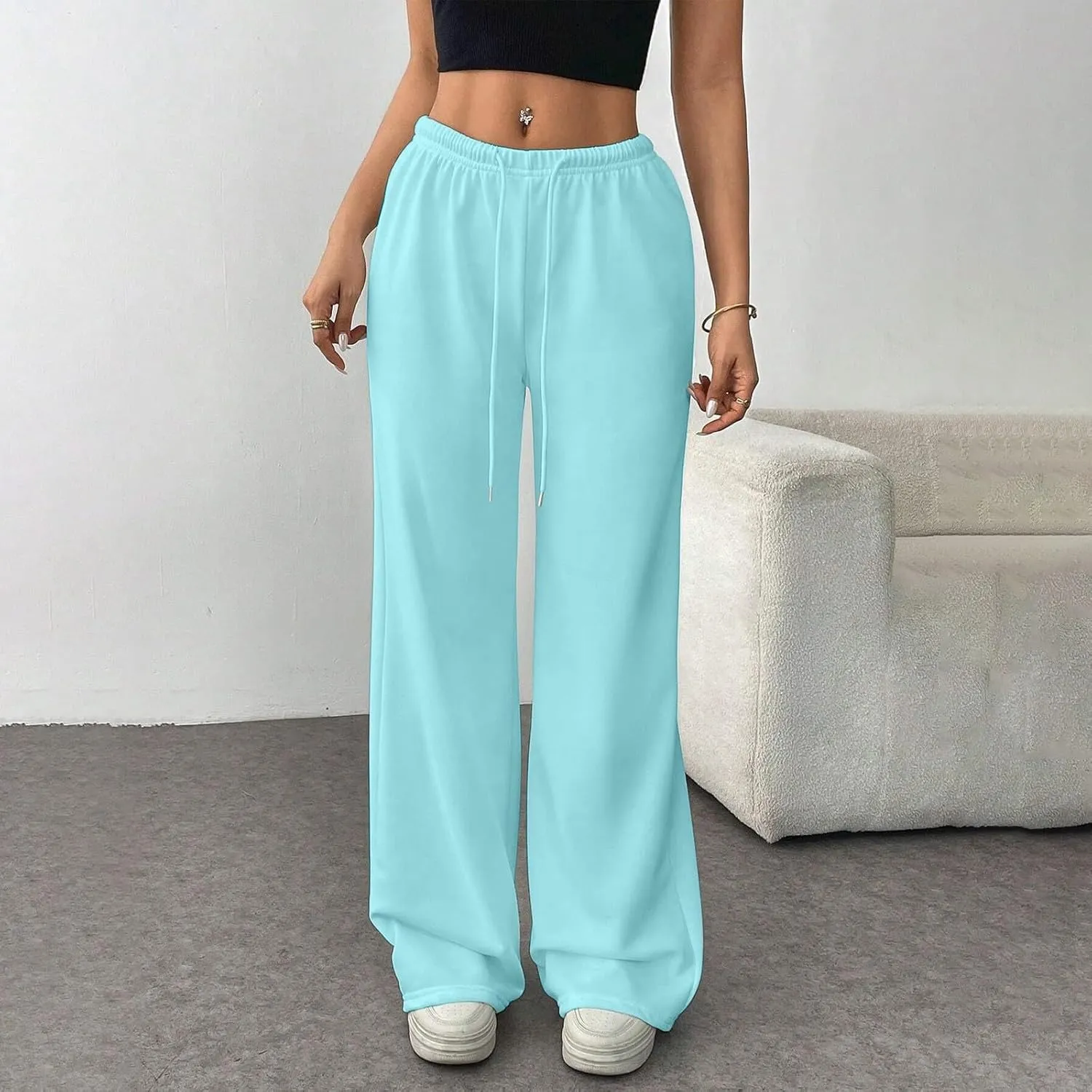 Wide Leg Sweatpants Women Baggy Drawstring High Waisted Fleece Sweat Pants Casual Loose Comfy Joggers with Pockets