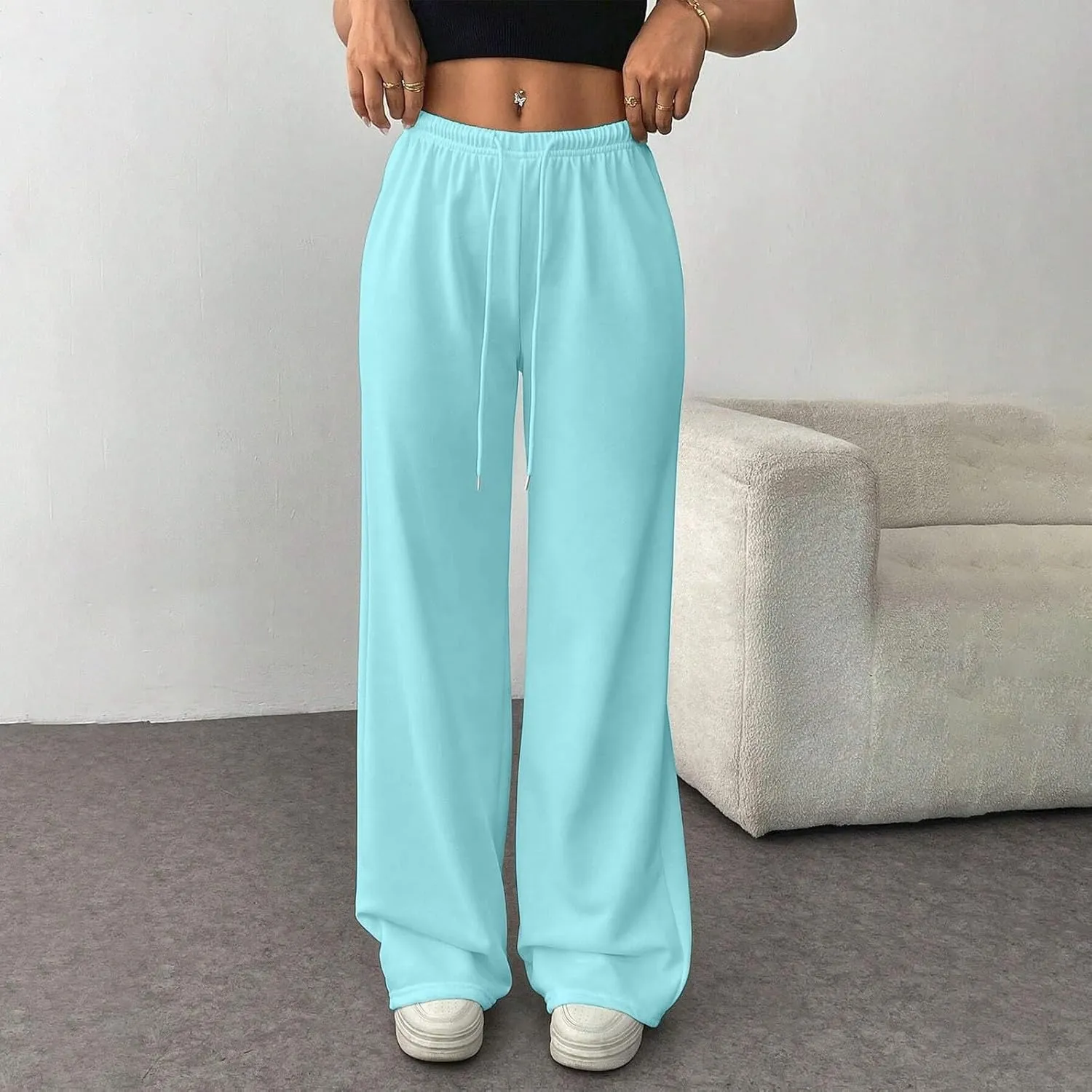 Wide Leg Sweatpants Women Baggy Drawstring High Waisted Fleece Sweat Pants Casual Loose Comfy Joggers with Pockets
