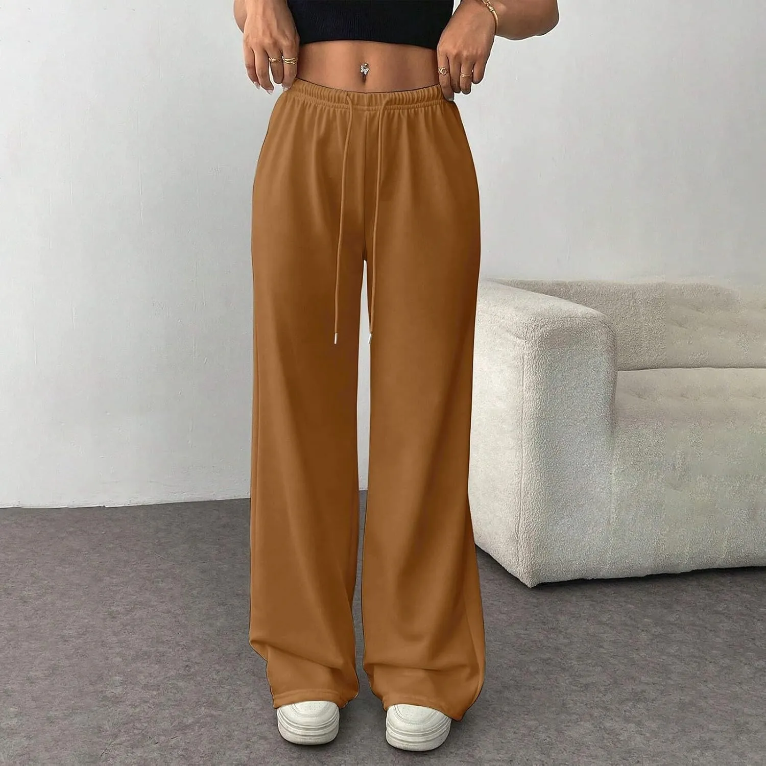 Wide Leg Sweatpants Women Baggy Drawstring High Waisted Fleece Sweat Pants Casual Loose Comfy Joggers with Pockets