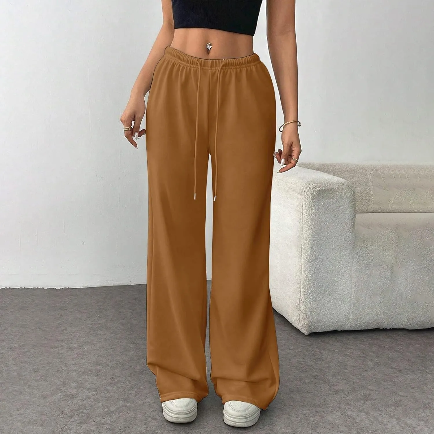 Wide Leg Sweatpants Women Baggy Drawstring High Waisted Fleece Sweat Pants Casual Loose Comfy Joggers with Pockets
