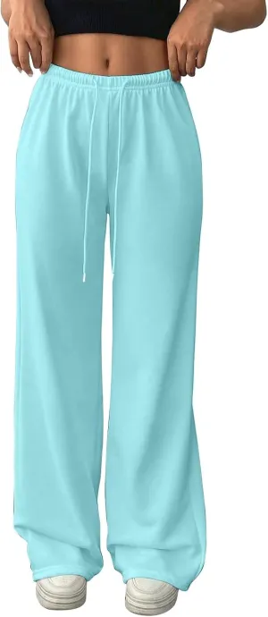 Wide Leg Sweatpants Women Baggy Drawstring High Waisted Fleece Sweat Pants Casual Loose Comfy Joggers with Pockets