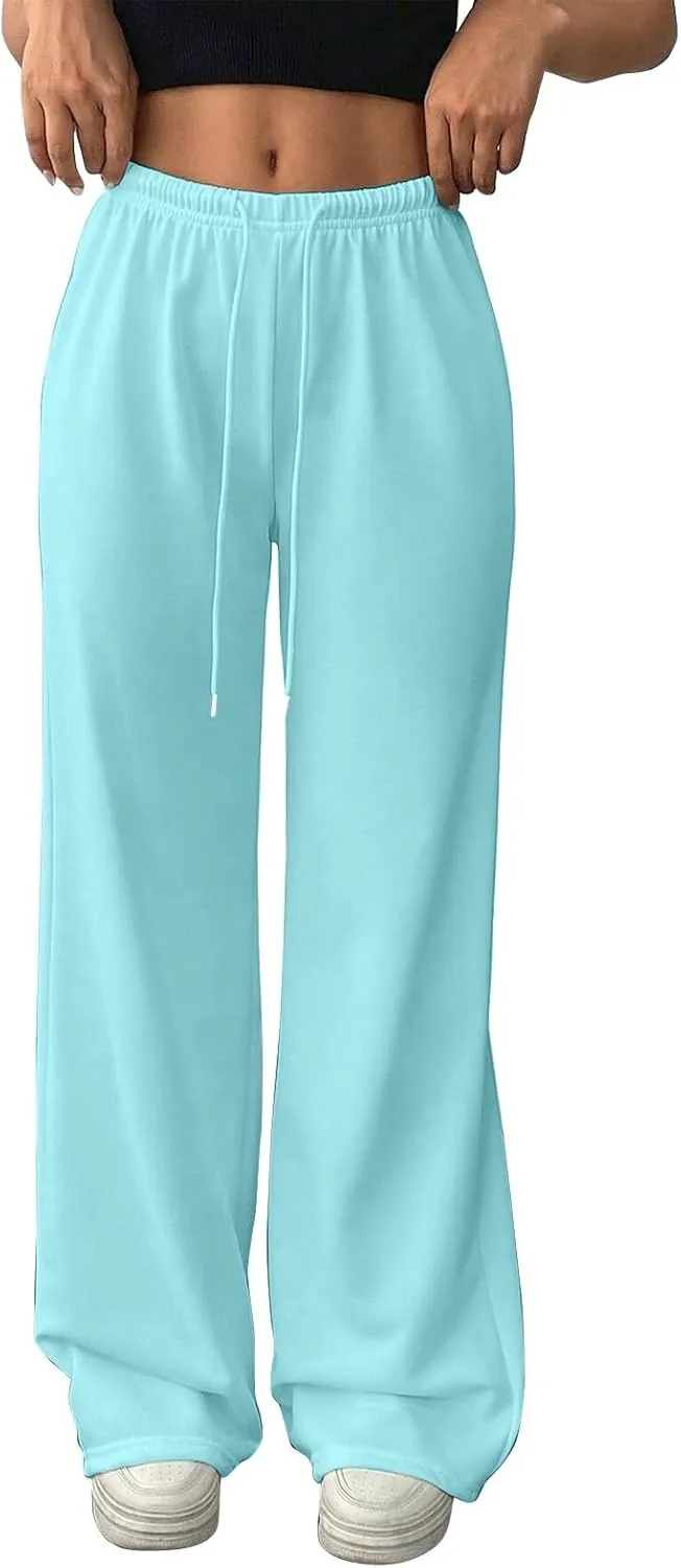 Wide Leg Sweatpants Women Baggy Drawstring High Waisted Fleece Sweat Pants Casual Loose Comfy Joggers with Pockets