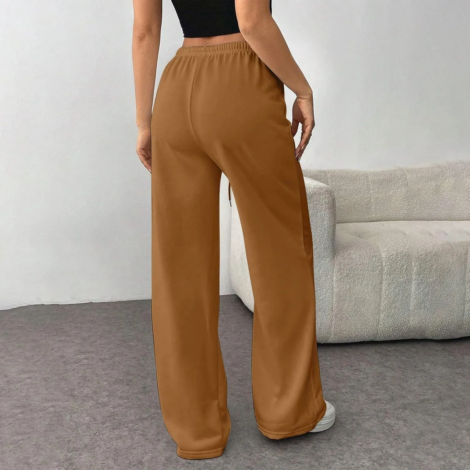 Wide Leg Sweatpants Women Baggy Drawstring High Waisted Fleece Sweat Pants Casual Loose Comfy Joggers with Pockets