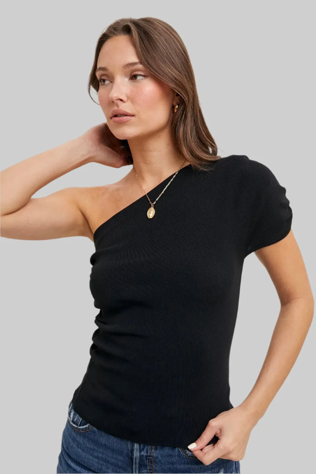 Odor Resistant Fabric Tagless Neckline Design Sculpted Slant One Shoulder Top