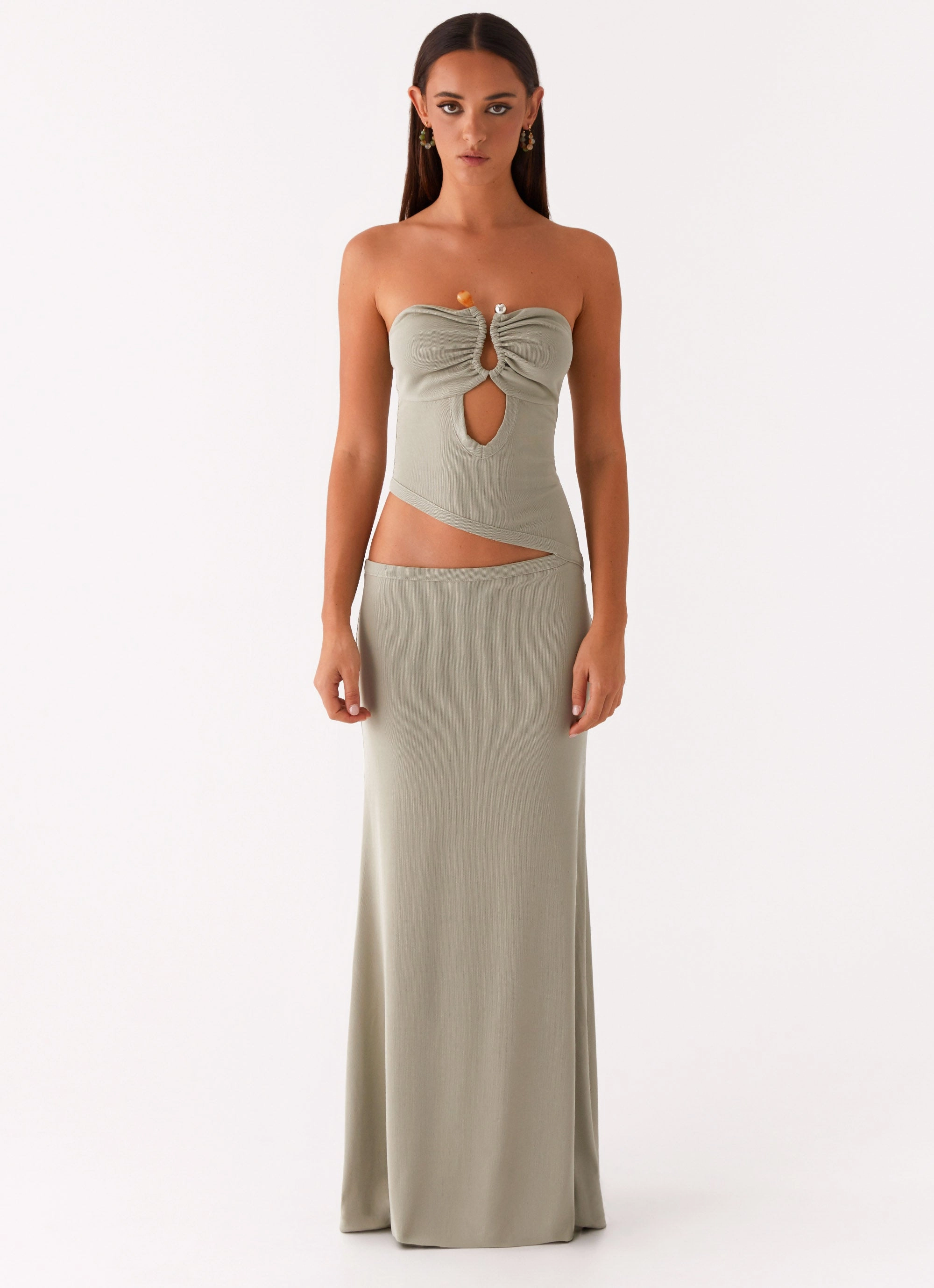 Satin Glow Wild Roses Maxi Dress - Sage